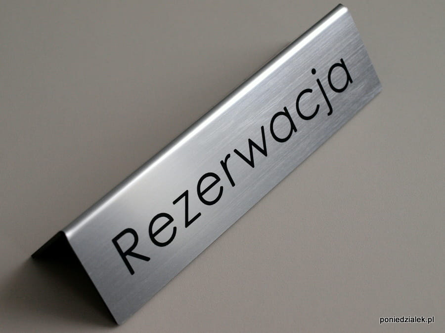 Rezerwacja tabliczka na stolik kolor stal szczotkowana