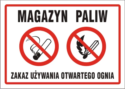 Tablica BA008 - "Magazyn paliw. Zakaz używania otwartego  ognia"