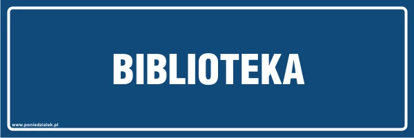 BIBLIOTEKA tabliczka na drzwi granatowa.