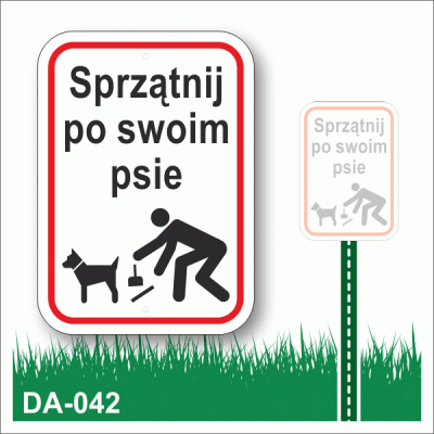 Sprzątnij-po-swoim-psie Tabliczka na trawnik z zielonym słupkiem.gif