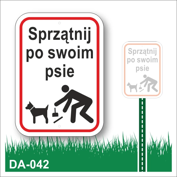 Sprzątnij-po-swoim-psie Tabliczka na trawnik z zielonym słupkiem.gif