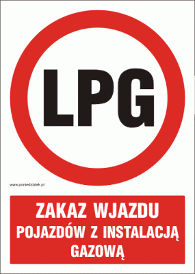 Tablica AW052 - "Zakaz wjazdu pojazdów z instalacją gazową"