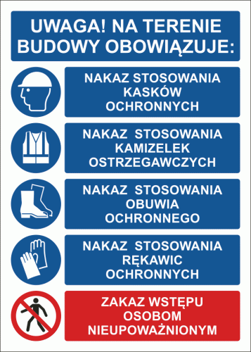 Nakaz stosowania środków ochrony indywidualnej. Tablica BHP zbiorcza
