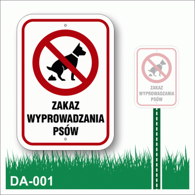 Tabliczka-biała-z-czarnoczerwoną-grafiką-Zakaz-wyprowadzania-psów DA-001 