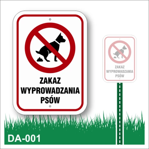 Tabliczka-biała-z-czarnoczerwoną-grafiką-Zakaz-wyprowadzania-psów DA-001 