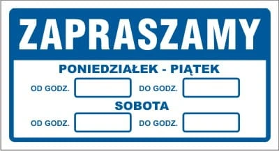 Tablica AW018 - "Godziny otwarcia"