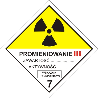 Nalepka ADR  AO023 - "Materiały promieniotwórcze w opakowaniu kat. III"