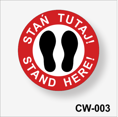 Stań tutaj - Naklejka podłogowa antypoślizgowa.