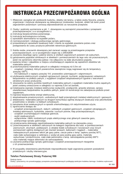 Instrukcja przeciwpożarowa ogólna - BC002